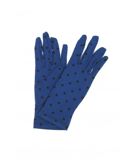 Damen Textil Baumwoll-handschuhe mit Tupfen Royal/Pois Schwarz