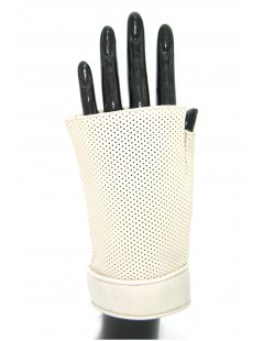 Damen Fashion Fingerlose Handschuhe in durchbohrter Quaste Weiß