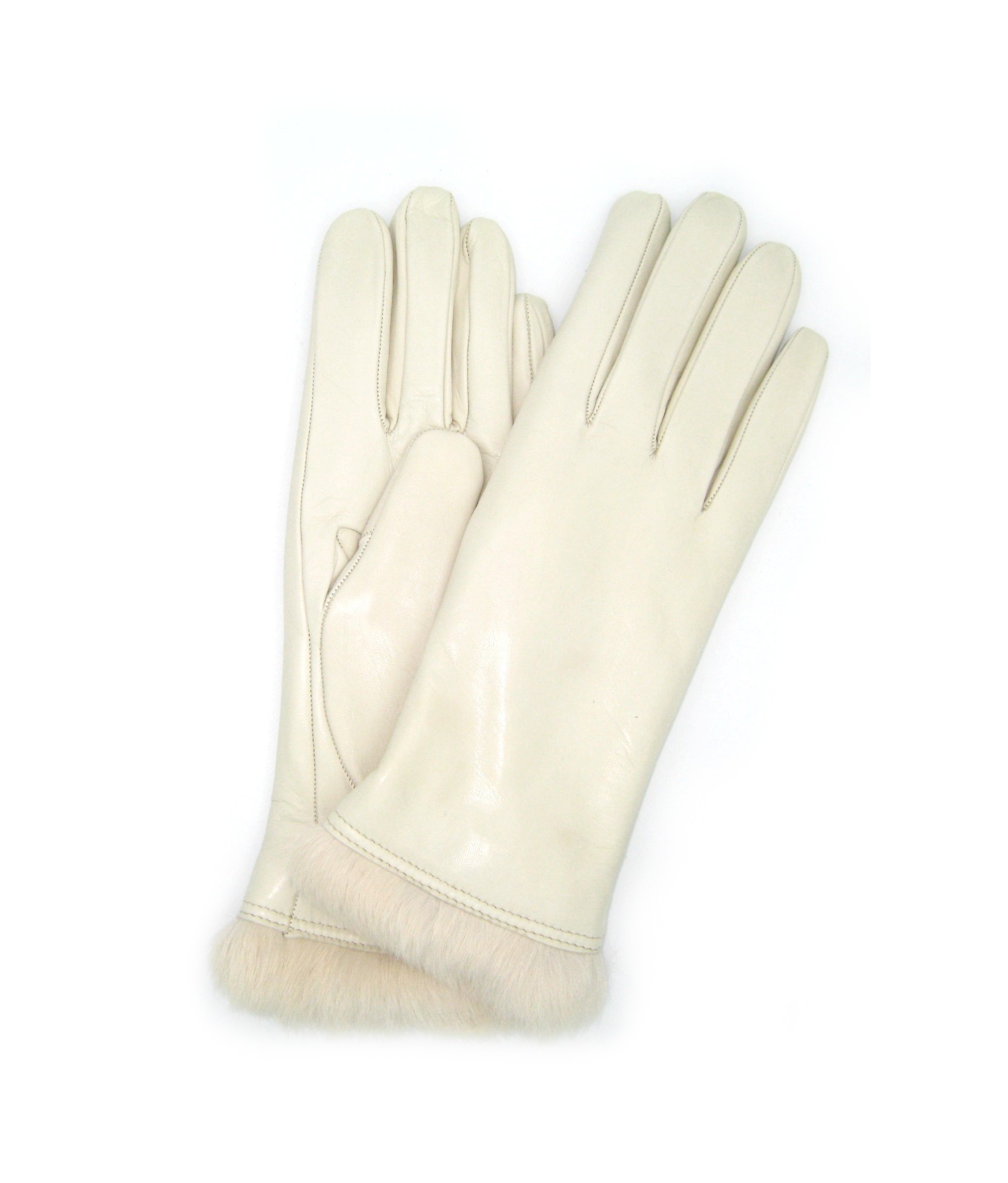 Nappa leather gloves 4bt Rabbir fur lined Cream Sermoneta