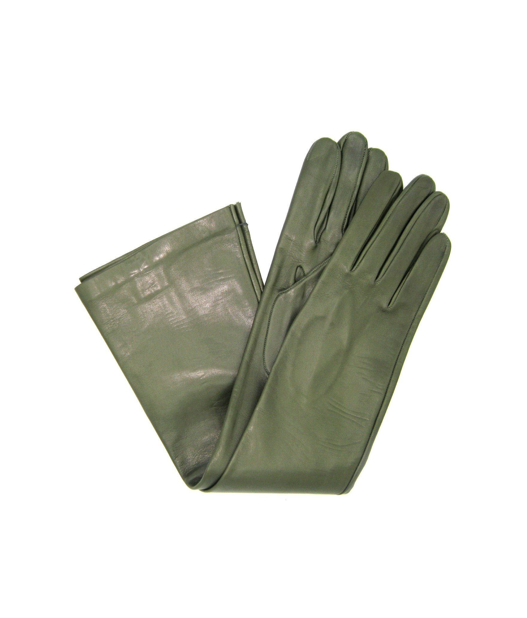 Woman Fashion Nappa leather gloves 10bt silk lined Olive Green