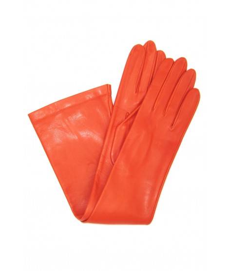 Woman Fashion Nappa leather gloves 10bt silk lined Orange