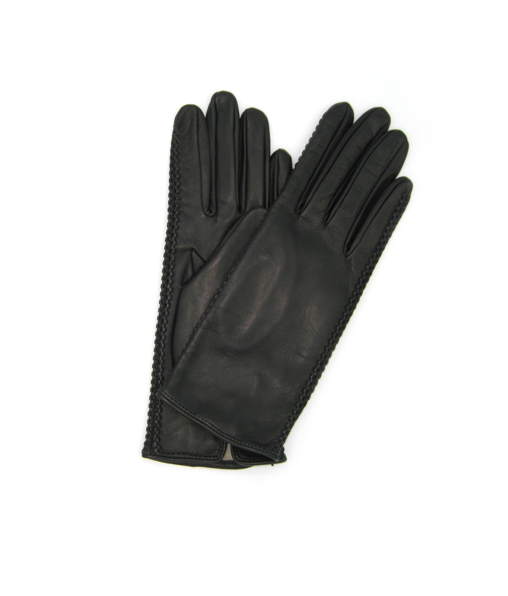 Woman Fashion Nappa leather gloves 2bt silk lined with side