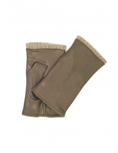 Woman Fashion Half Mitten in Nappa leather cashmere lined Mud