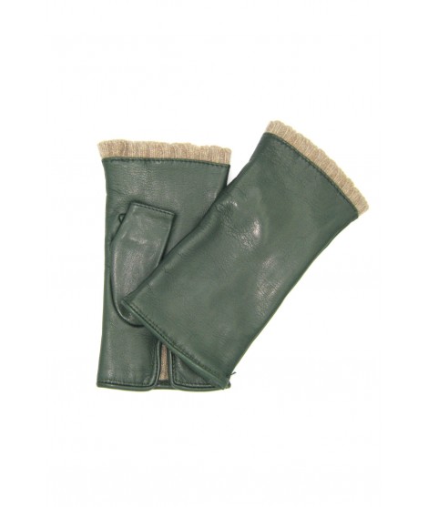 Woman Fashion Half Mitten in Nappa leather cashmere lined Olive