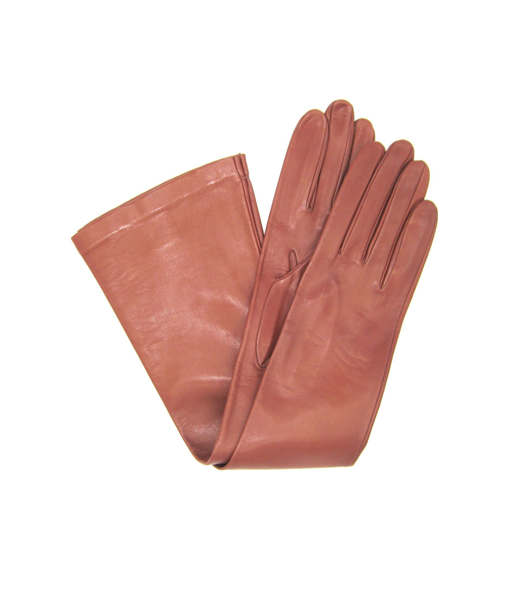 Woman Fashion Nappa leather gloves 10bt silk lined Cognac