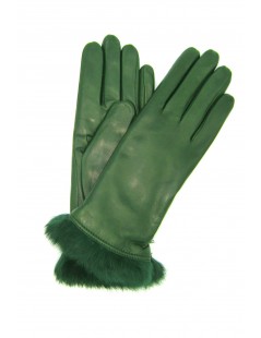 Перчатки наппа с подкладкой Lapin оливково-зеленого цвета