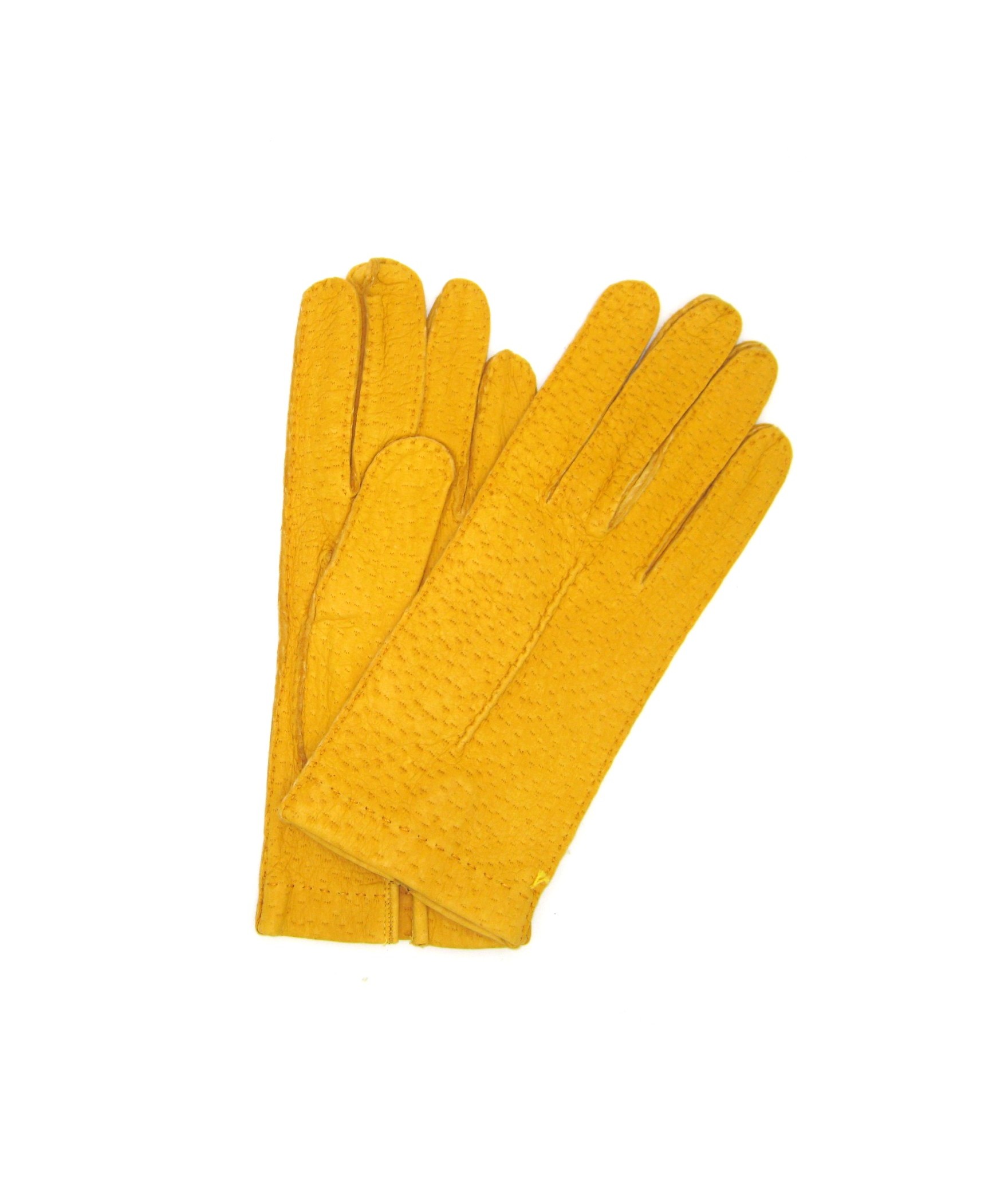 Unlined Peccary leather gloves with Hand Stitching  Yellow