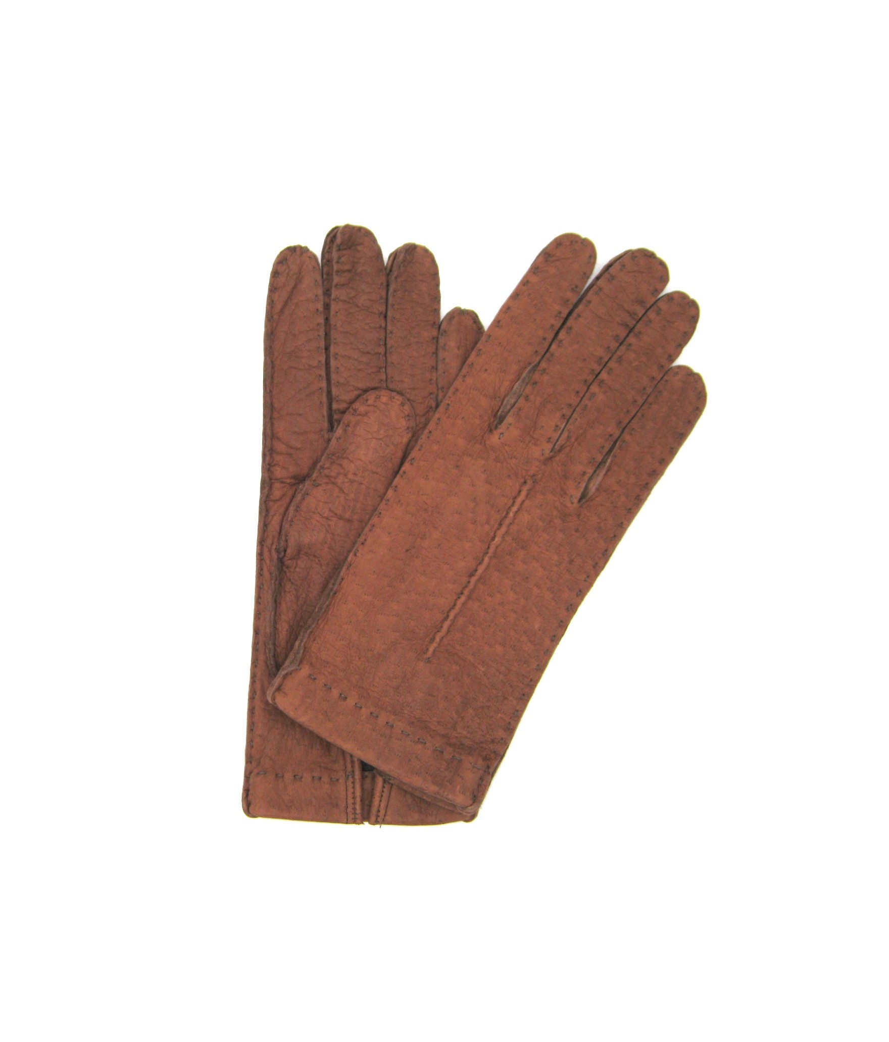 Unlined Peccary leather gloves with Hand Stitching  Tobacco