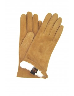 Suede Nappa leather gloves 2bt  Rabbit fur lined  Camel