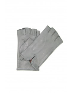 Nappa leather gloves half fingers 2bt silk lined  Grey