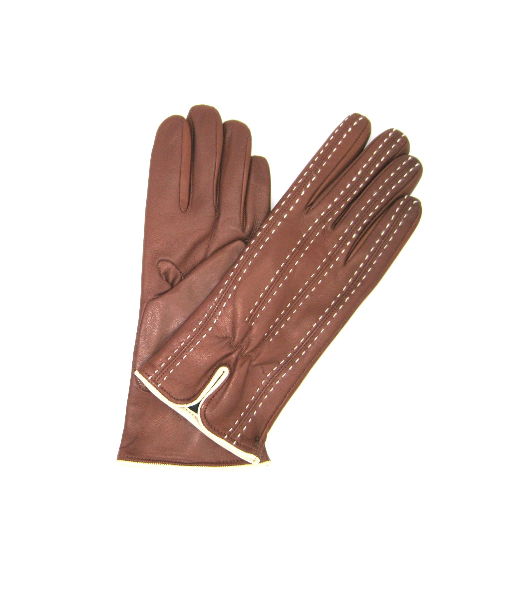 Nappa leather gloves with contrast stitching  Tan/Cream