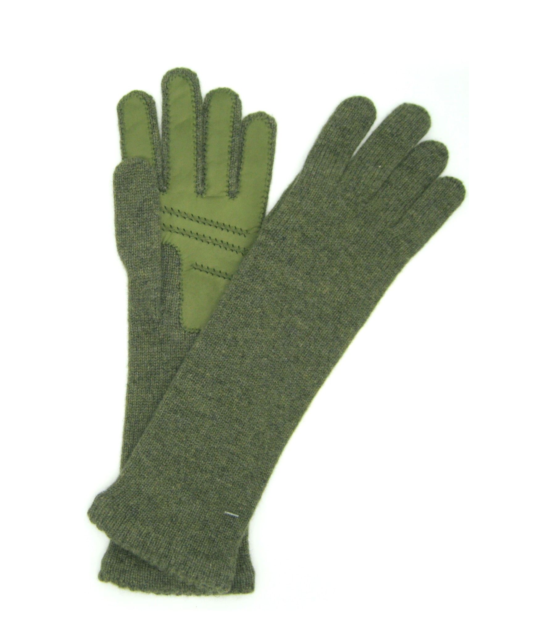 100%cashmere gloves 4BT with Nappa leather palm Olive green/Olive Green