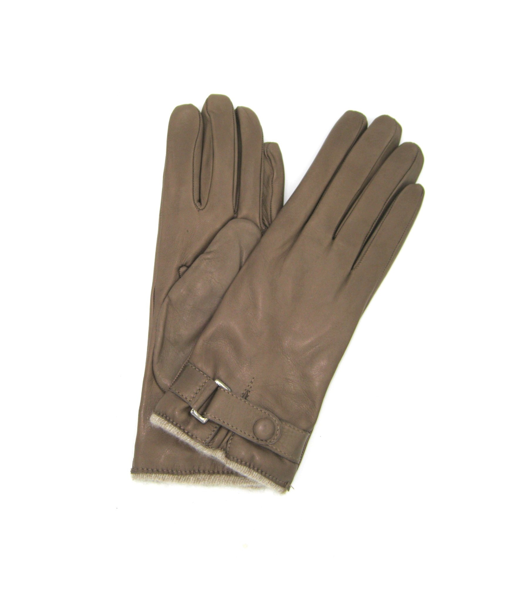 Nappa leather gloves cashmere lined with strap   Mud