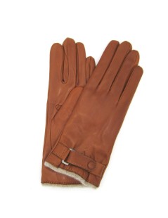 Nappa leather gloves cashmere lined with strap  Tan