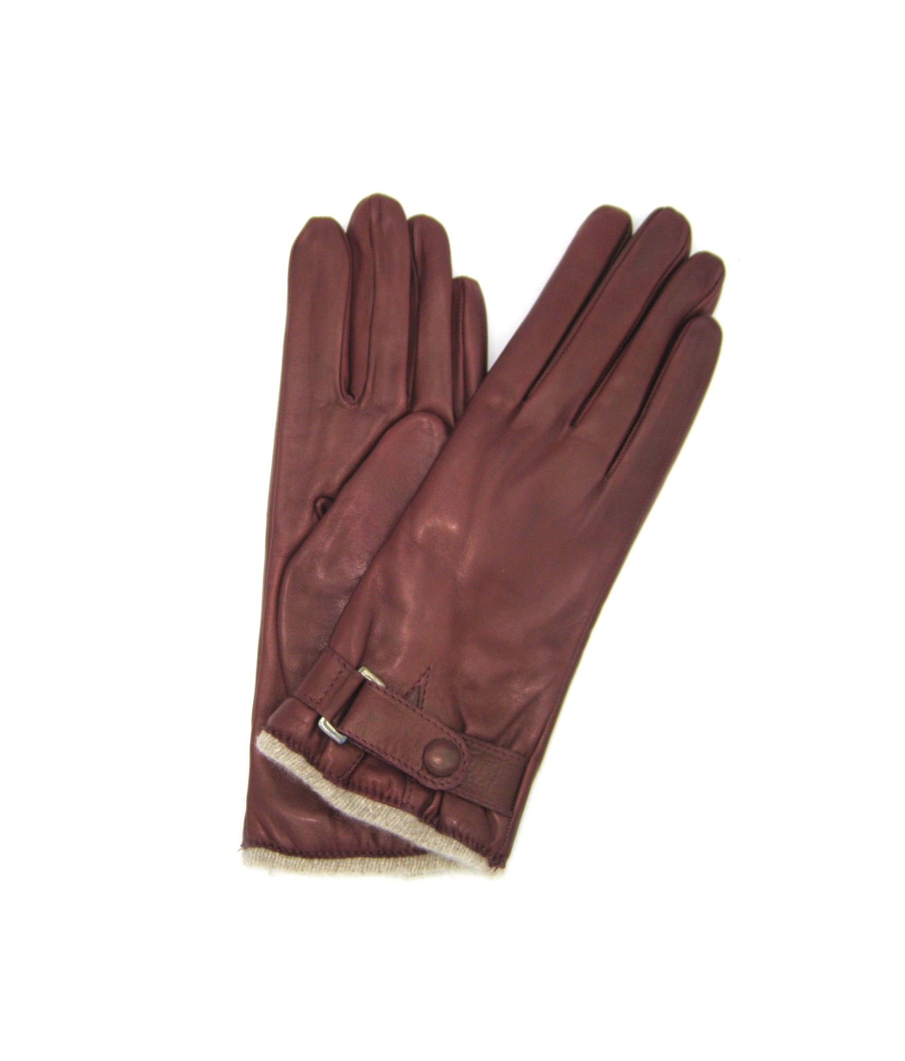 Nappa leather gloves cashmere lined with strap  Dark red