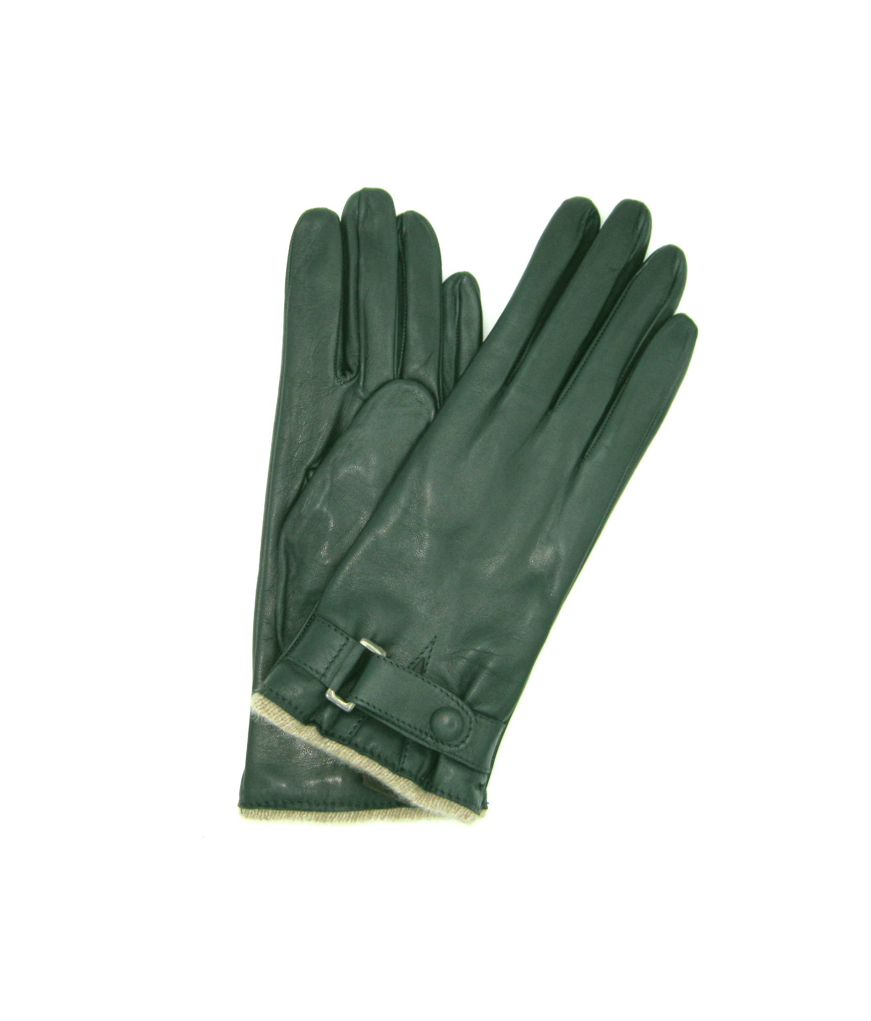 Nappa leather gloves cashmere lined with strap   Dark Green