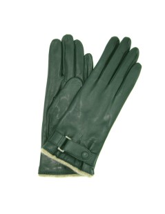 Guanto in Nappa con cinturino al polso fod. cashm. Verde scuro