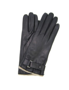 Nappa leather gloves cashmere lined with strap   Blu Navy