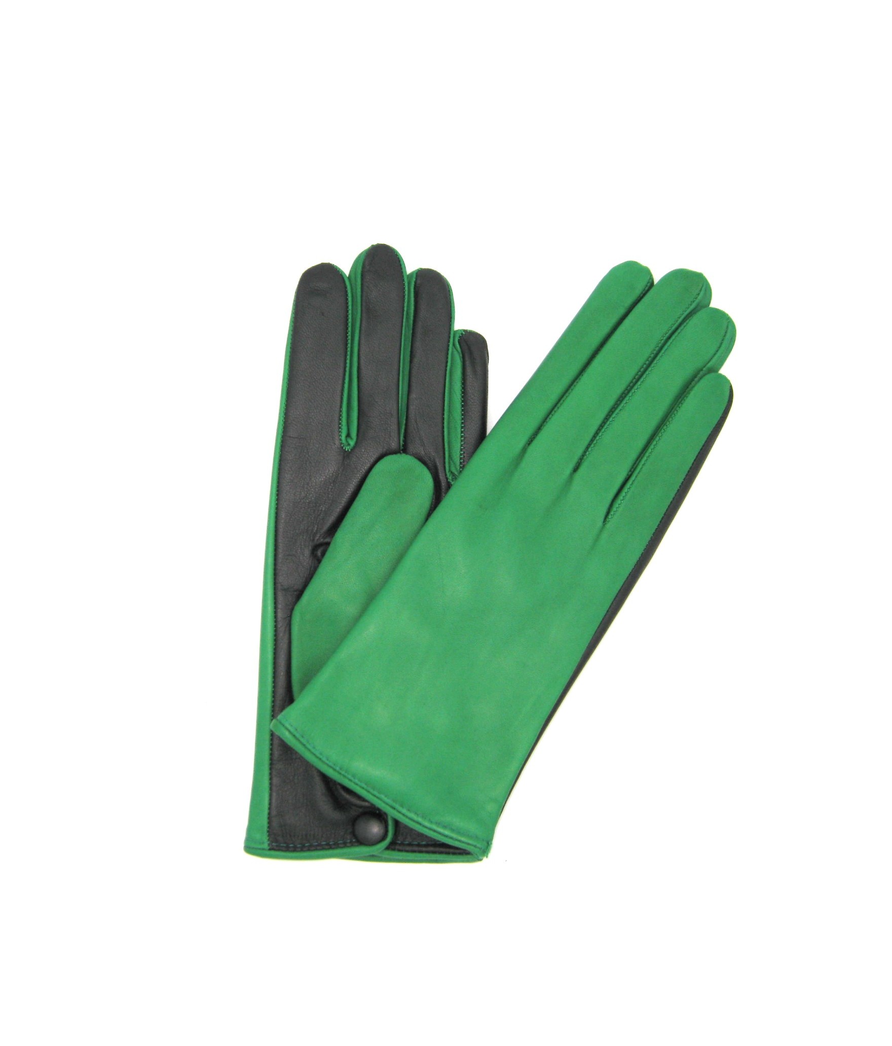Touch Screen Nappa leather gloves with button, cashmere lined   Emerald Green/Black