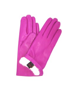 Classic Nappa leather gloves 2bt Rabbit fur lined Fucsia