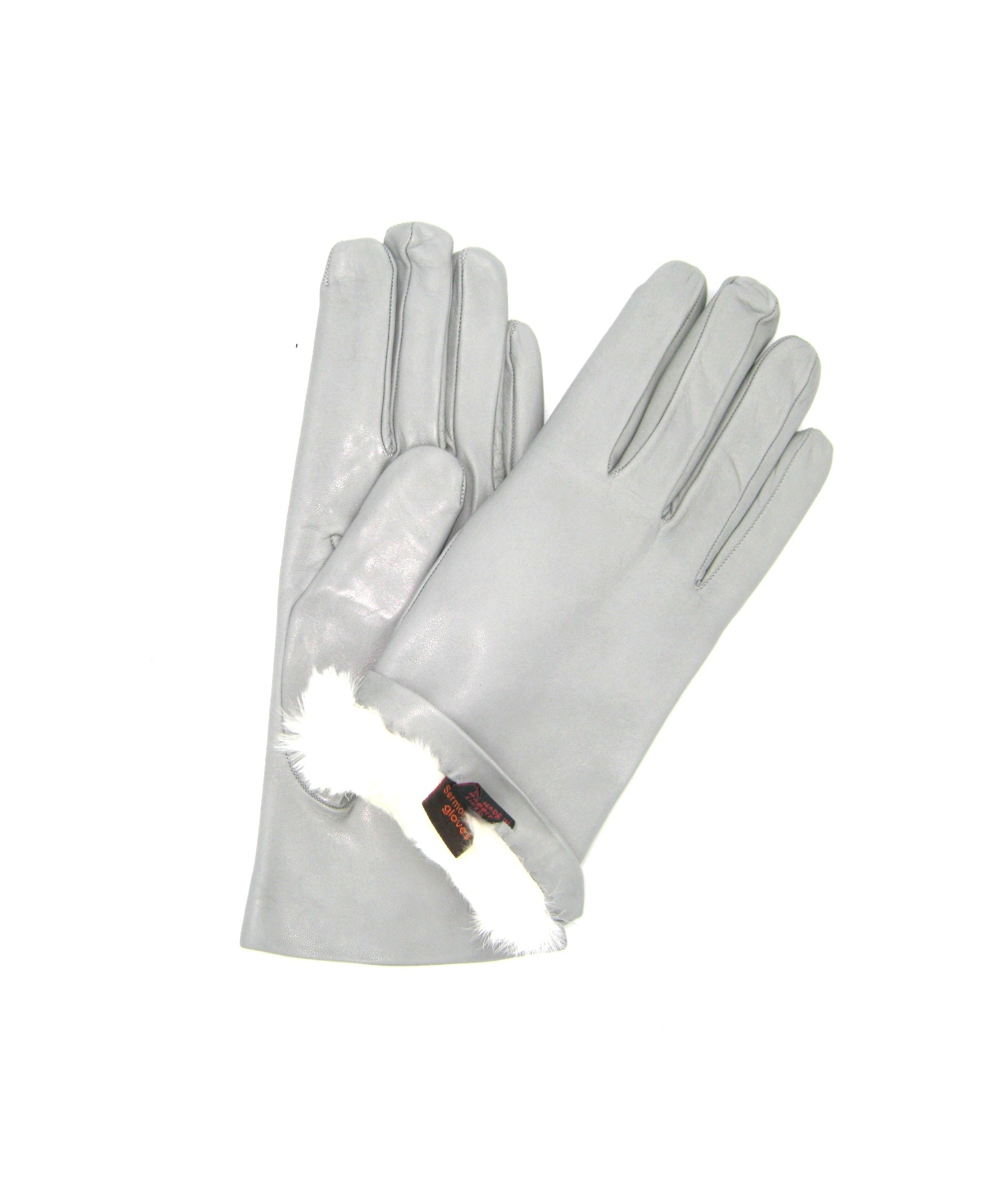 Classic Nappa leather gloves 2bt Rabbit fur lined  Pearl Grey