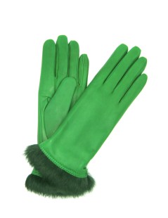 Nappa leather gloves 4bt  Rabbir fur lined  Emerald Green