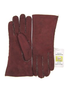Sheepskin gloves with hand stitching    Bordeaux
