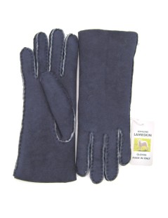 Sheepskin gloves with hand stitching   Navy