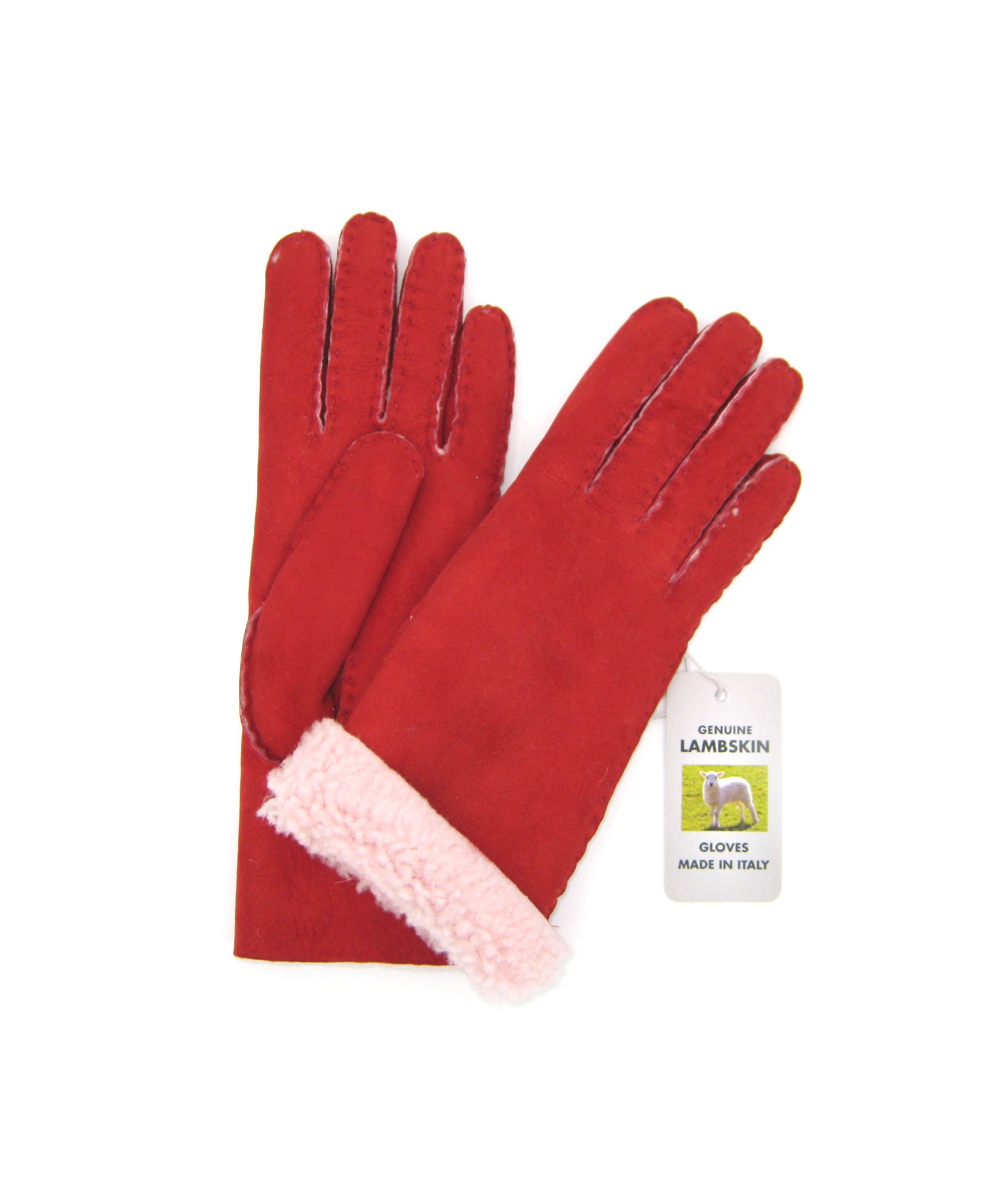 Sheepskin gloves with hand stitching  Red