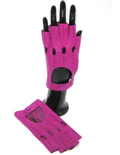 Driving gloves in Nappa Leather fingerless   Fuchsia
