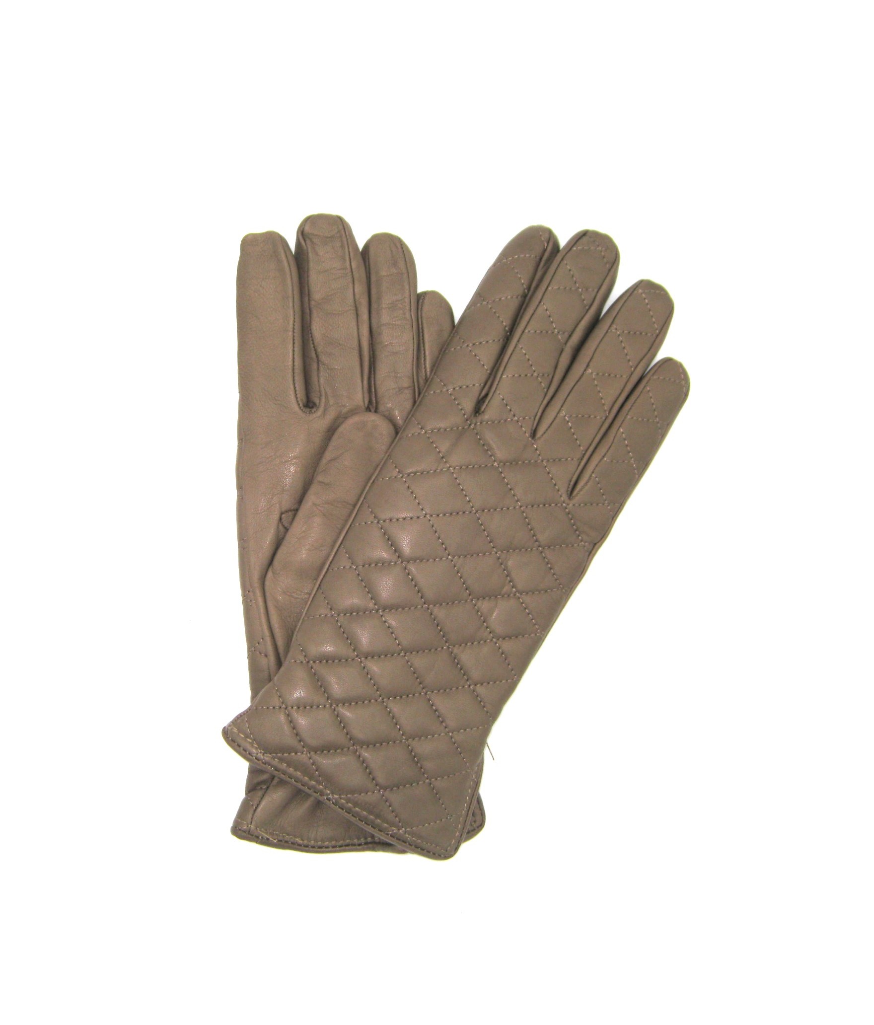 Quilted Nappa leather gloves 2bt cashmere lined  Mud