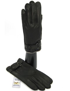 Deerskin gloves with strap Cashmere lined  Black