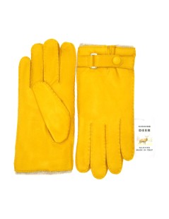 Guanto in Cervo fod. cashmere con cinturino Giallo