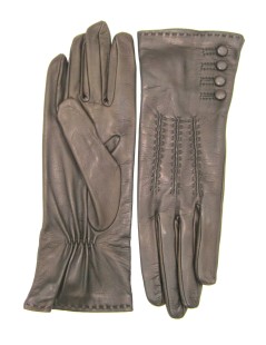 Nappa leather gloves silk lined 4bt with buttons  Dark Brown