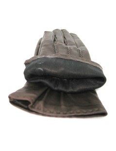 Nappa leather gloves silk lined 4bt with buttons  Dark Brown
