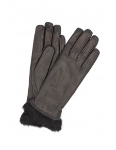 Woman Artik Nappa leather gloves 4bt Rabbir fur lined Black