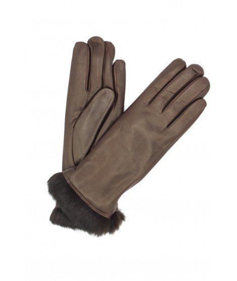 Woman Artik Nappa leather gloves 4bt Rabbir fur lined Dark