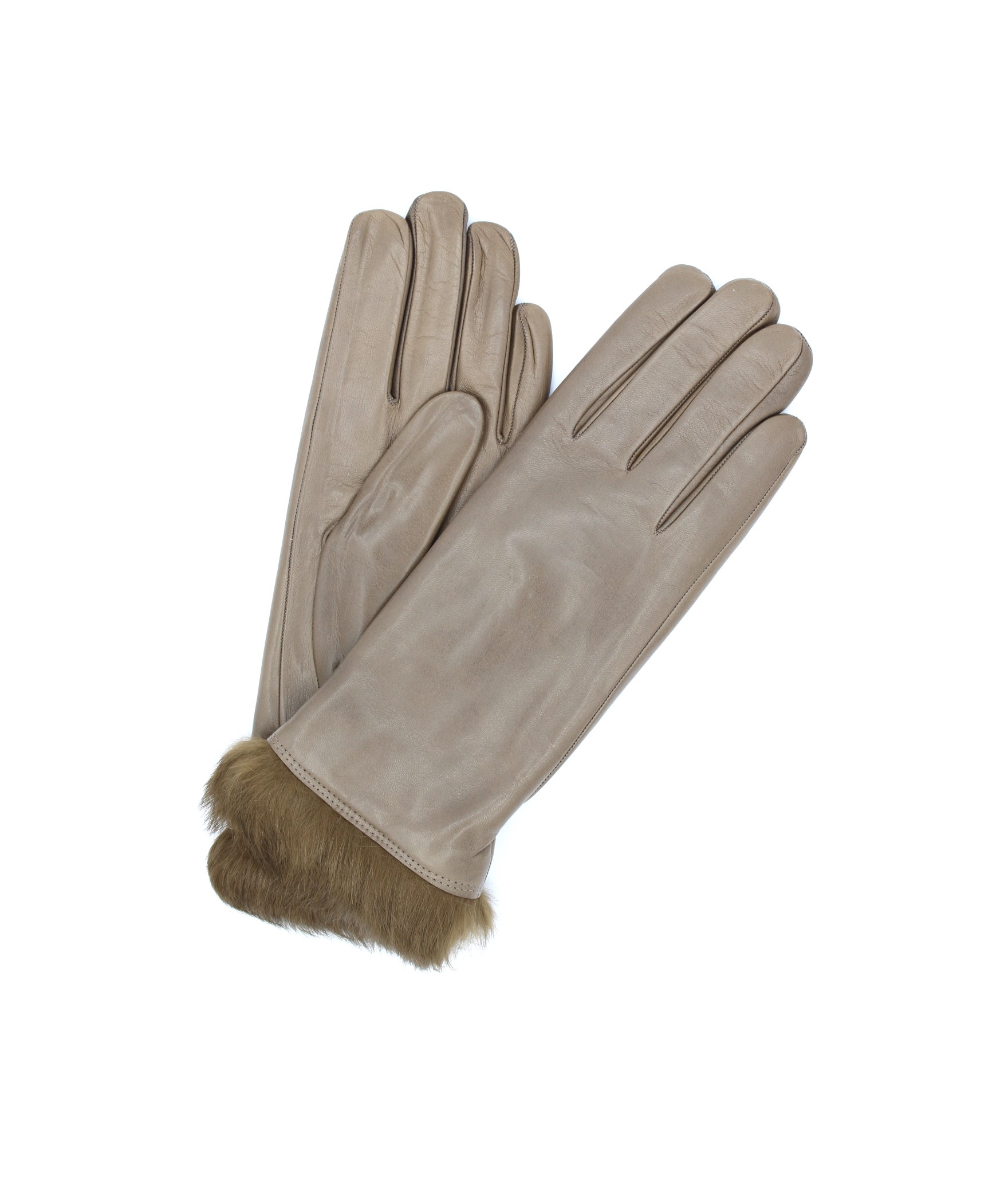 Woman Artik Nappa leather gloves 4bt Rabbir fur lined Mud