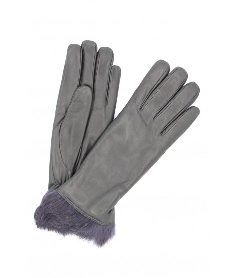 Woman Artik Nappa leather gloves 4bt Rabbir fur lined Dark Grey