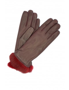 Woman Artik Nappa leather gloves 4bt Rabbir fur lined Bordeaux