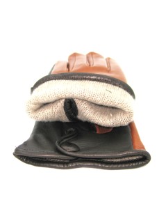 Touch Screen Nappa leather gloves with button, cashmere lined  Tan/Dark Brown