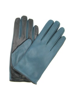 Touch Screen Nappa leather gloves with button, cashmere lined  Petrolium/Black