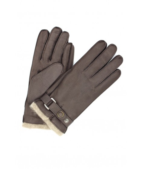 Uomo Artik Deerskin gloves with strap Cashmere lined Dark Brown