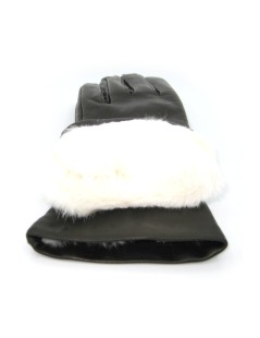 Nappa leather gloves 2bt Rabbit fur lined   Dark Brown