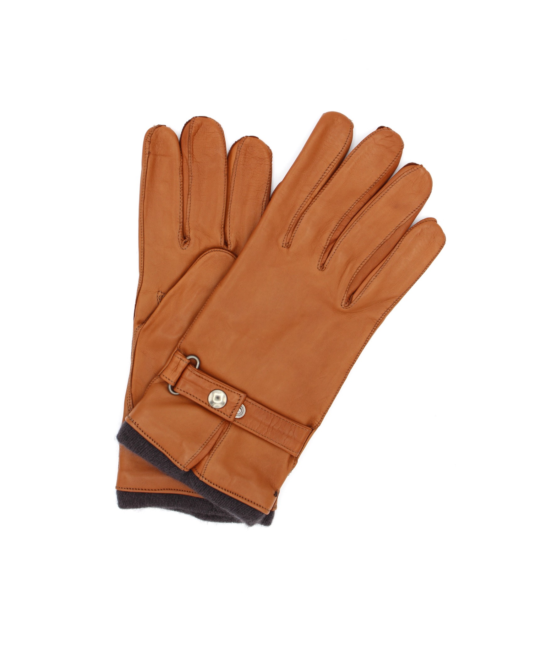 Uomo Fashion Nappa leather gloves cashmere lined with strap Tan