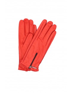 Woman Fashion Nappa leather gloves cashmere lined with Zip Red