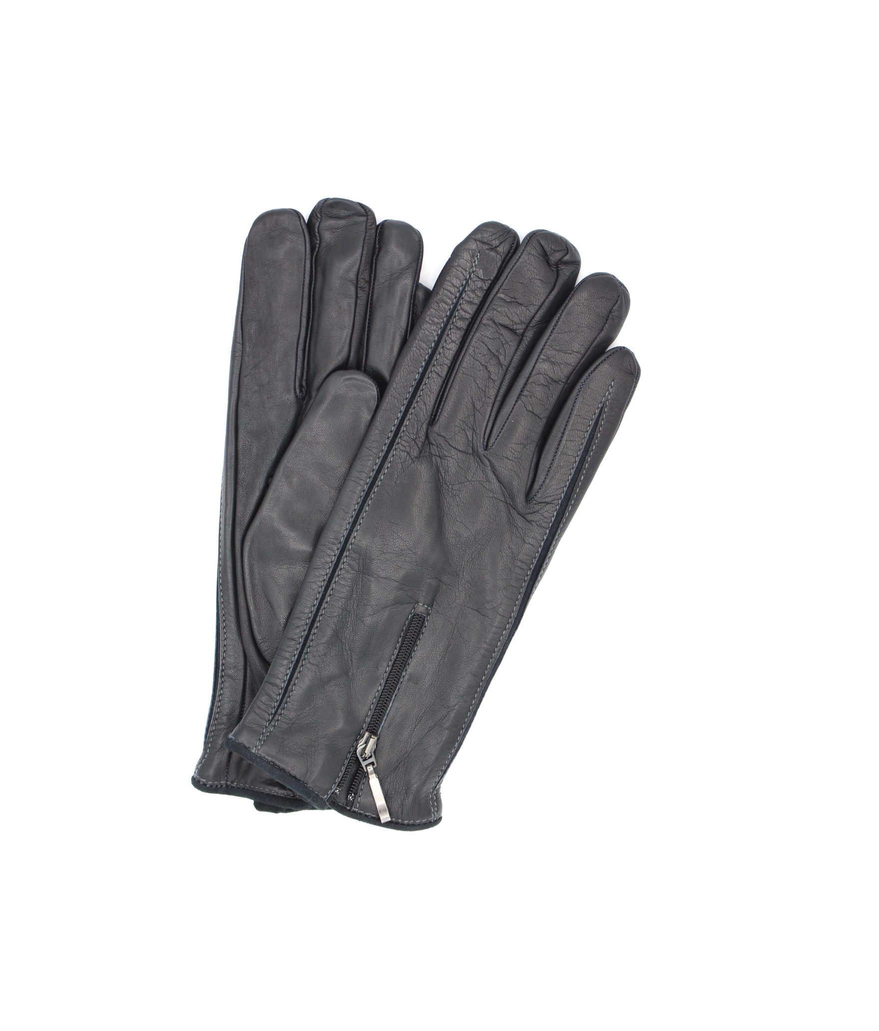 Woman Fashion Nappa leather gloves cashmere lined with Zip Dark