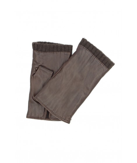 Half Mitten in Nappa leather cashmere lined Dark Brown