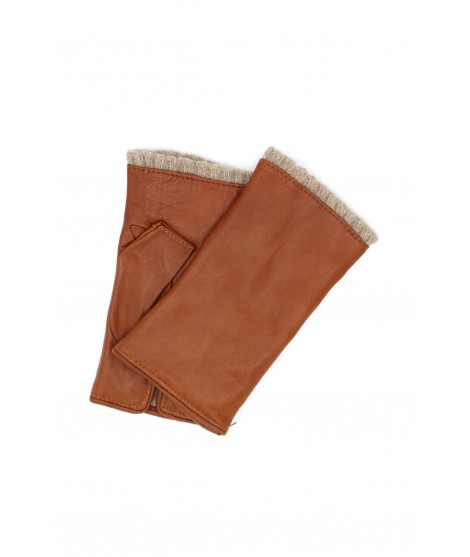 Woman Fashion Half Mitten in Nappa leather cashmere lined Tan