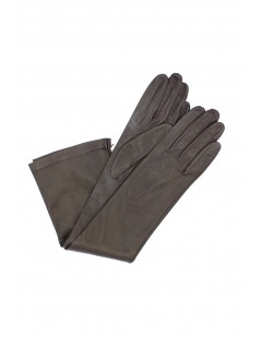 Woman Fashion Nappa leather gloves 10bt silk lined Dark Brown